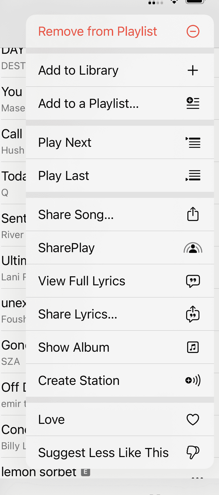 Music context menu 1