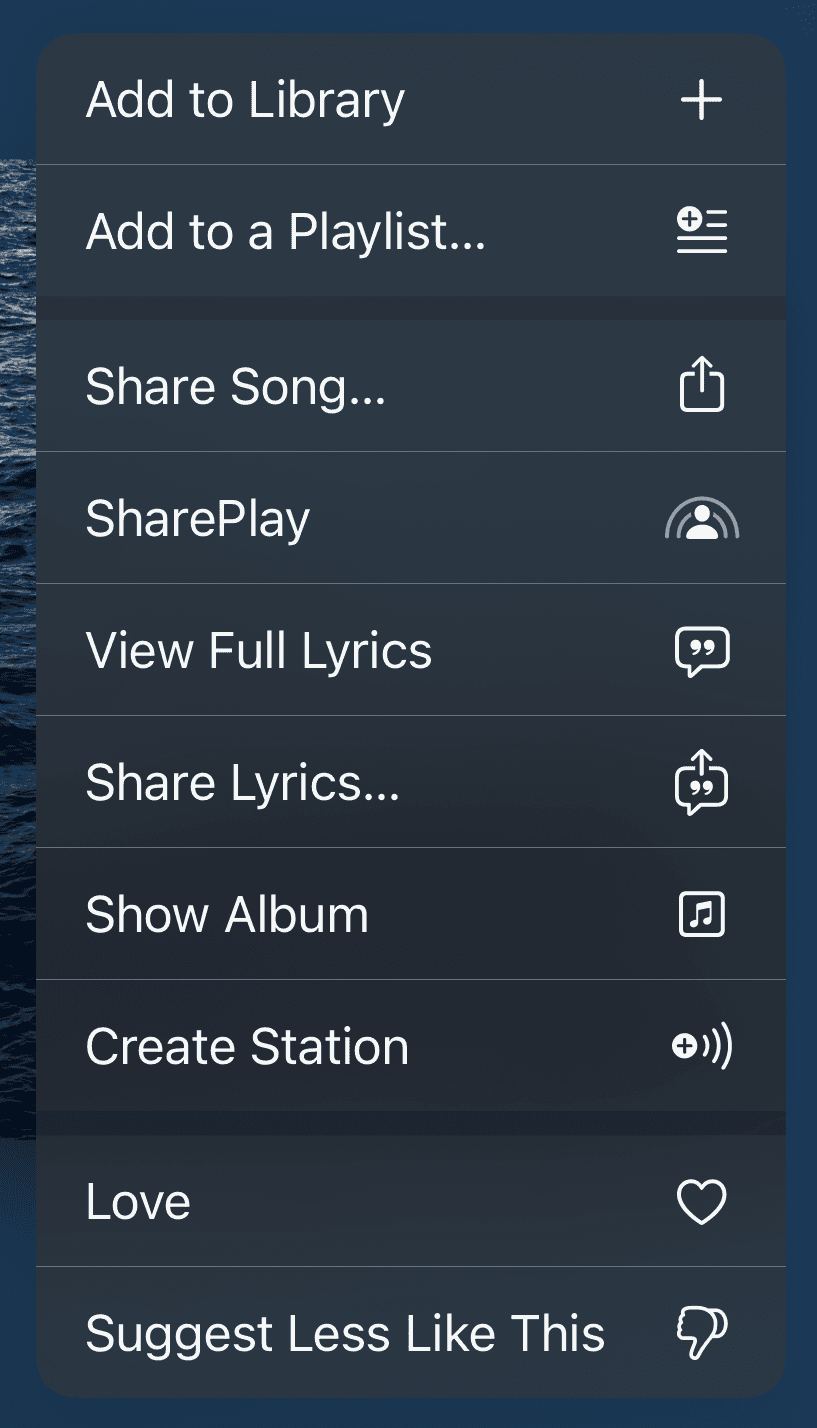 Music context menu 1